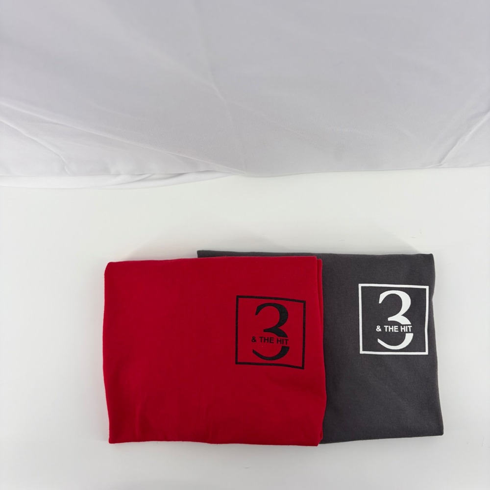 Lot of 2 Mens 3 & THE HIT Graphic T-Shirt Red Gray Medium‎ 50/50 Blend
